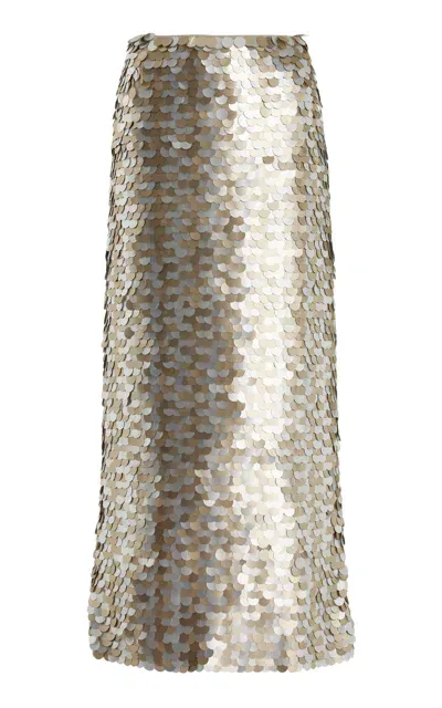 Lafayette 148 Hand-placed Paillette Midi Pencil Skirt In Gold