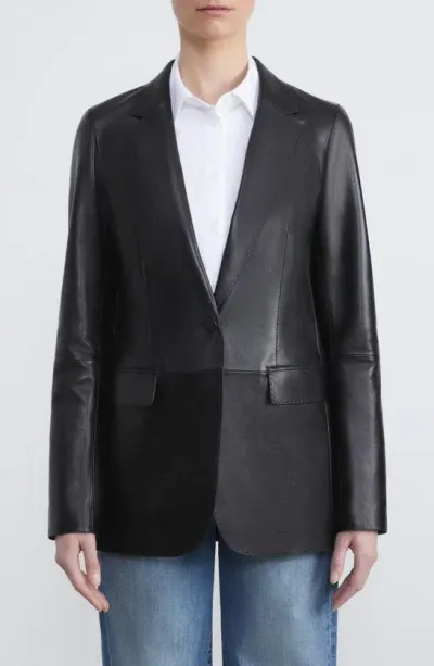 Lafayette 148 Lambskin Leather Blazer In Black