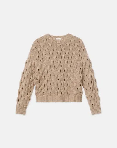 Lafayette 148 Lofty Cashmere-wool Loop Stitch Crewneck Sweater In Camel Multi