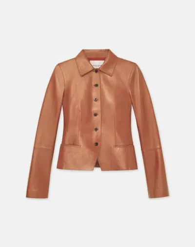 Lafayette 148 Nappa Lambskin Leather Tailored Cropped Jacket In Copper