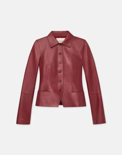 Lafayette 148 Nappa Lambskin Leather Tailored Cropped Jacket In Scarlet