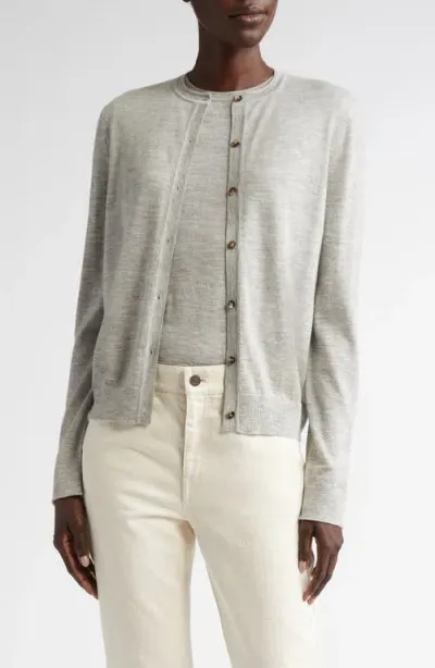 Lafayette 148 New York Cashmere Crewneck Cardigan In Grey Heather