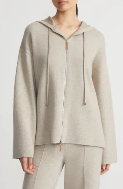 Lafayette 148 New York Double Knit Cashmere Zip Hoodie In Taupe Melange