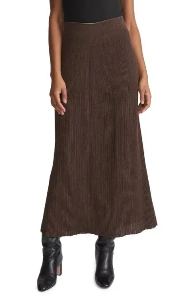 Lafayette 148 New York Glitter Rib Midi Sweater Skirt In Wood Metallic