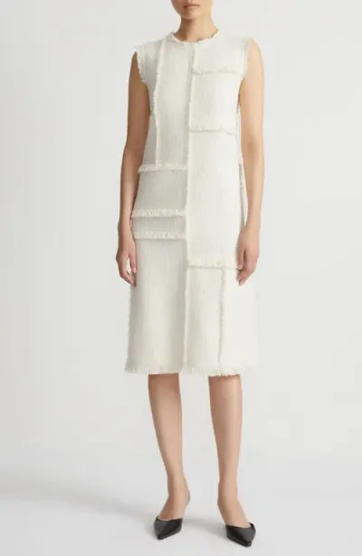 Lafayette 148 New York Hand Fringed Patchwork Bouclé Tweed Dress In Cloud