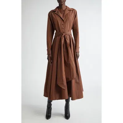 Lafayette 148 New York Long Sleeve Belted Taffeta Shirtdress In Wood