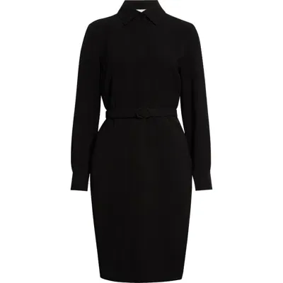 Lafayette 148 New York Long Sleeve Finesse Crepe Belted Sheath Dress In Black