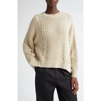 Lafayette 148 New York Mixed Stitch Wool & Cotton Crewneck Sweater In Soy