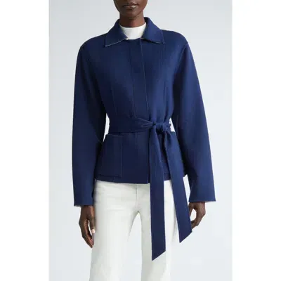 Lafayette 148 New York Reversible Belted Wool & Cashmere Jacket In Midnight Blue/cloud