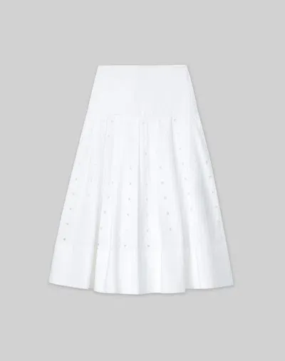 Lafayette 148 Organic Cotton Poplin Hand-cut Block Eyelet Skirt In White