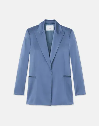 Lafayette 148 Petite Satin Peak Lapel Blazer In Blue