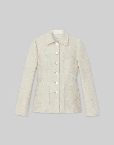 Lafayette 148 Petite Textured Jacquard Cotton-linen Three Pocket Jacket In Plaster