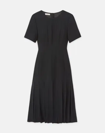 Lafayette 148 Petite Wool-silk Crepe Box Pleat Dress In Black