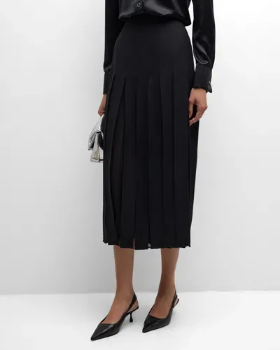 Lafayette 148 Pleated Wool-silk Midi Skirt In Black