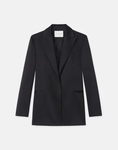 Lafayette 148 Plus-size Satin Peak Lapel Blazer In Black