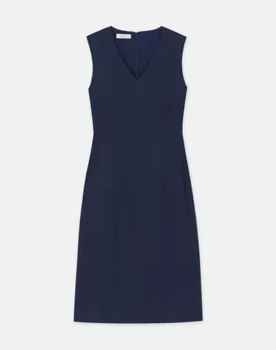 Lafayette 148 Responsible Stretch Wool V-neck Sheath Dress In Blue