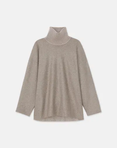 Lafayette 148 Responsible Wool-cashmere Double Face Jersey Reversible Turtleneck In Concrete,taupe