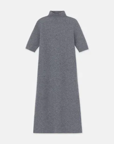 Lafayette 148 Responsible Wool-cashmere Ribbed Stand Collar Dress In Grey