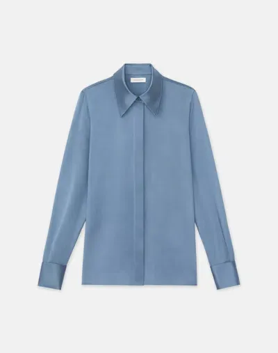 Lafayette 148 Silk Charmeuse French Cuff Blouse In Blue