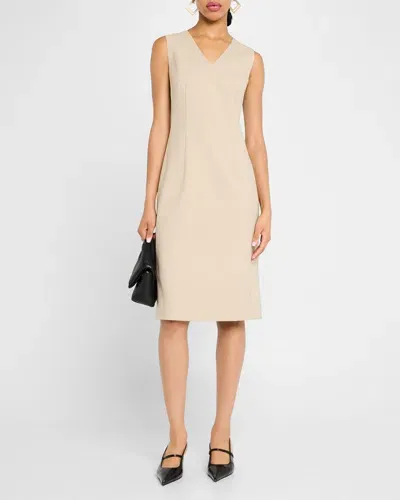 Lafayette 148 Sleeveless V-neck Stretch Wool Dress In Plaster