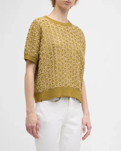 Lafayette 148 Textured Stitch Crewneck Sweater In Desert Grass