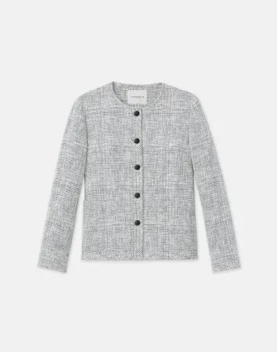 Lafayette 148 Tweed Crewneck Patch Pocket Jacket In Beige