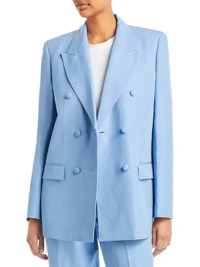 Lafayette 148 Womens Slub Silk Double-breasted Blazer In Blue