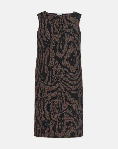 Lafayette 148 Wood Grooves Print Lace Plissé Dress In Wood Multi