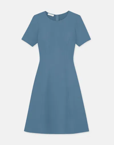 Lafayette 148 Wool-silk Crepe Short Sleeve Dress In Blue