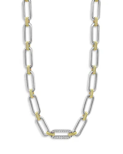 Lagos 18k Yellow Gold & Sterling Silver Signature Caviar Diamond Station Link Collar Necklace, 18 In Metallic