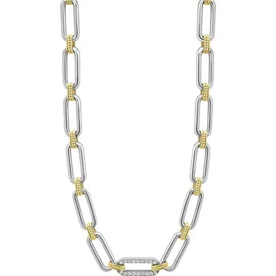 Lagos Signature Caviar Links Chain Necklace In Metallic