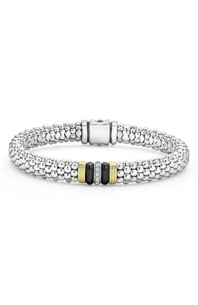 Lagos Single Pavé Diamond Station Caviar Bracelet In Metallic