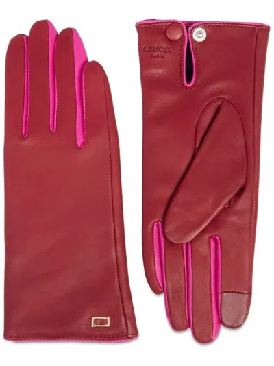 Lancel Contrast-trim Leather Gloves In Red