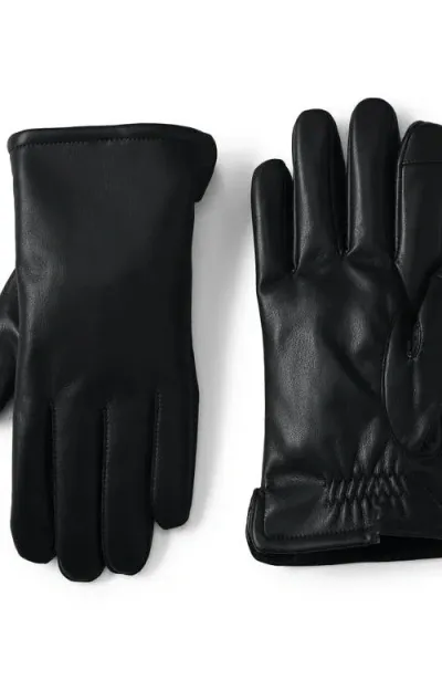 Lands' End Cashtouch Lined Faux Leather Glove In Black