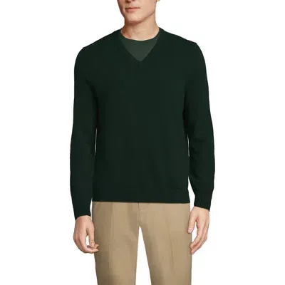 Lands' End Fine Gauge Cashmere V-neck Sweater In Green