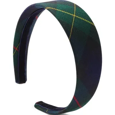 Lands' End Kids'  Girls Wide Headband In Hunter/classic Navy Plaid