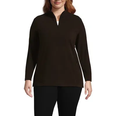 Lands' End Plus Size Anyweather Fleece Quarter Zip Pullover In Brown