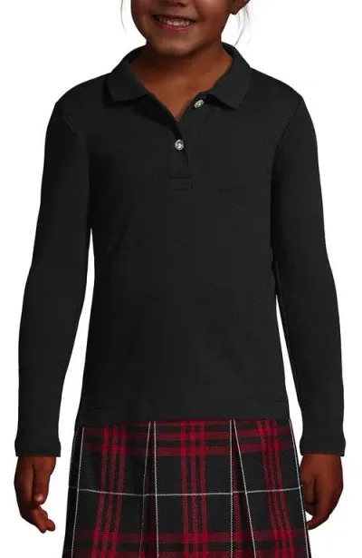 Lands' End Kids'  School Uniform Girls Long Sleeve Feminine Fit Interlock Polo Shirt In Black