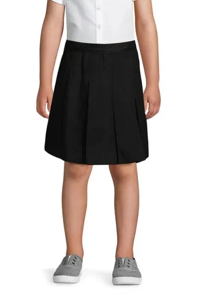 Lands' End Kids'  School Uniform Girls Solid Box Pleat Skirt Top Of Knee In Black