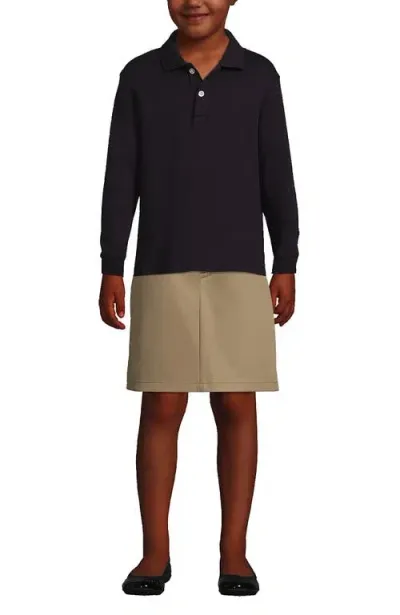 Lands' End School Uniform Kids Long Sleeve Interlock Polo Shirt In Black