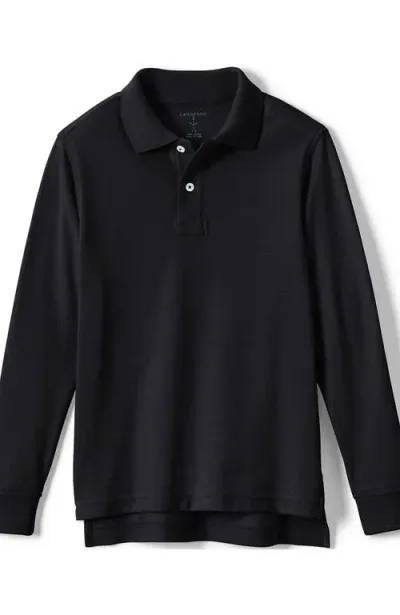 Lands' End School Uniform Kids Long Sleeve Mesh Polo Shirt In Black