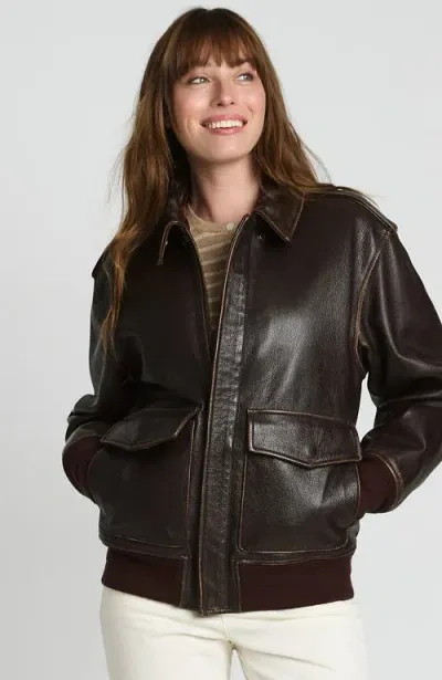 Lands' End Willis And Geiger Leather Bomber Jacket In Brown