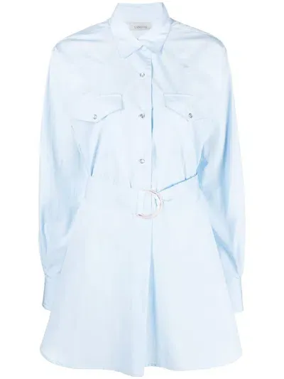 Laneus Long-sleeve Belted Shirtdress In Blue