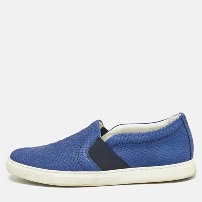 Pre-owned Lanvin Blue Python Embossed Leather Slip On Sneakers Size 41