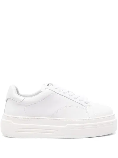 Lanvin Ddb0 Leather Flatform Sneakers In White