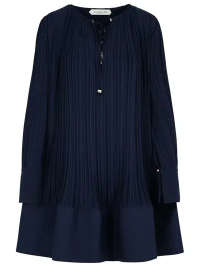 Lanvin Flared Hem Pleated Midi Dress In Blue