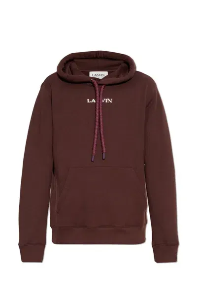 Lanvin Logo Detailed Drawstring Hoodie In Burgundy