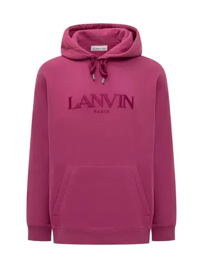 Lanvin Logo Embroidered Drawstring Hoodie In Pink