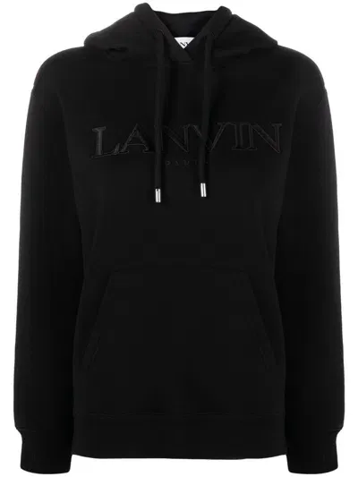 Lanvin Embroidered-logo Long-sleeve Hoodie In Nero