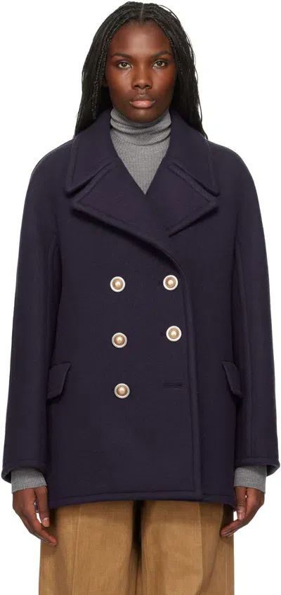 Lanvin Navy Double-breasted Peacoat In 776 Jap Ink